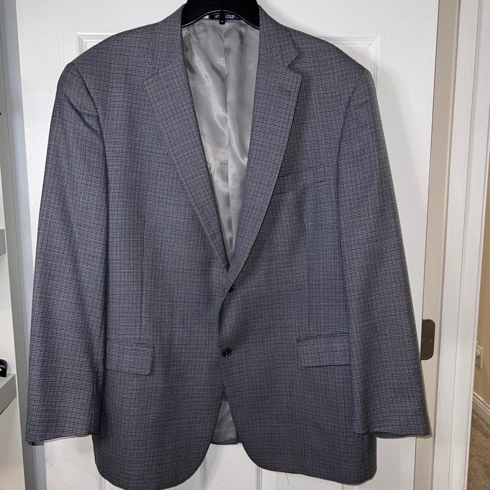 Hart Schaffner‎ Marx Blazer Sport Coat Houndstooth Wool Blend Gray Size 48L